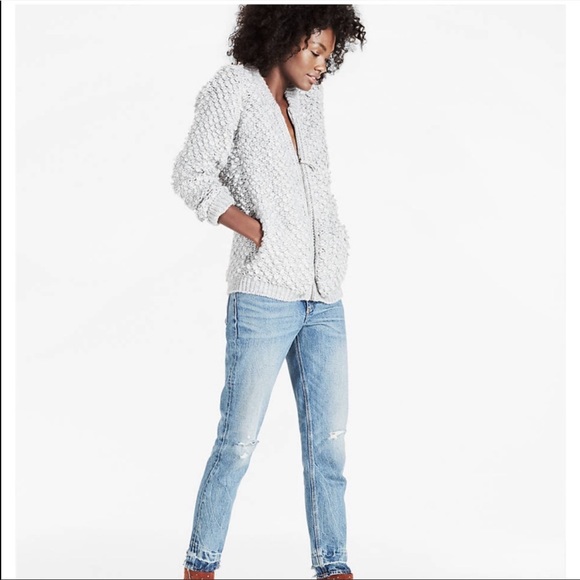 Lucky Brand Grey Chunky Textured Bomber Sweater 1X - Picture 2 of 16